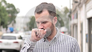 Sick Beard Casual Man Coughing Outdoor
