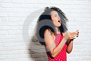 Sick Black Woman African American Girl Sneezing For Cold Allergy photo