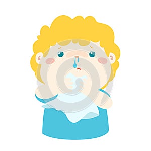 Sick boy runny nose .