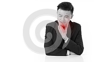 Sick businessman suffering sore throat