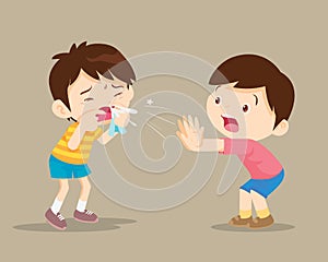 Sick child coughing to friend