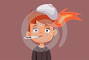 Feverish Boy Burning up from Infectious Disease Vector Illustration photo