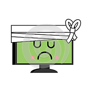 Sick computer. sore PC Emoji. Monitor in bandage. Vector illustration