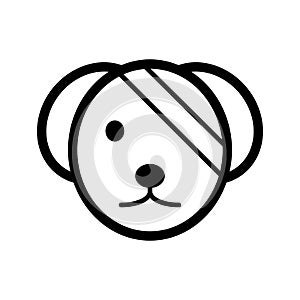 Sick cute dog simple vector icon. Black and white illustration of dog with Bandaged eye. Outline linear veterinary icon.