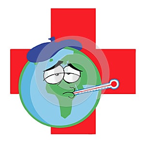Sick earth over a red cross