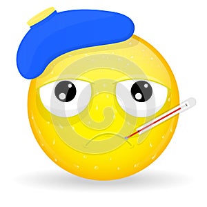 Sick emoji. Emotion of unhappiness. Ailing emoticon.