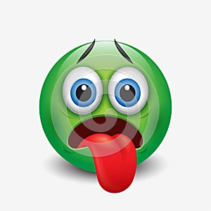 Sick emoticon with tongue out - vector illustration