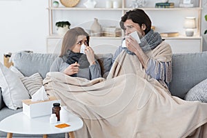 Sick family suffering from cold at home
