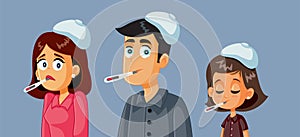 Sick Family Suffering for Influenza Viral Disease Vector Health Illustration