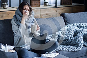 Sick female with flu and cold. Health care concept