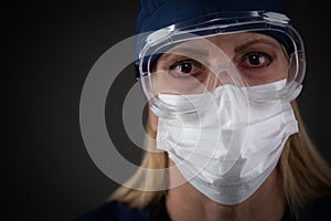 Sick Female Medical Worker Wearing Protective Gear Showing Symptoms of Disease