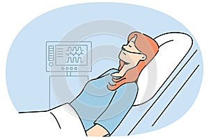 Sick female patient with oxygen in hospital