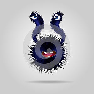 Sick Funny fluffy monster . Cute black monster or alien