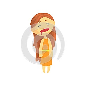 Sick girl with long hair, unwell teen needing medical help cartoon character vector illustration