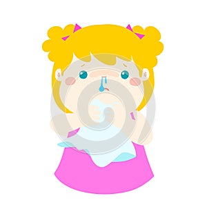 Sick girl runny nose .
