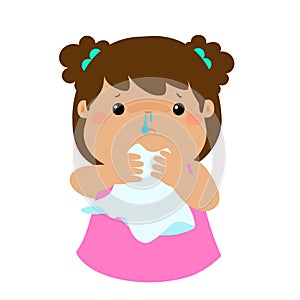 Sick girl runny nose .