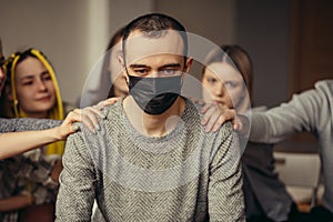 Sick guy in mask suffer from incurable virus infection