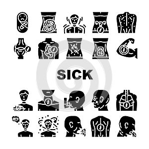 Sick Health Problem And Allergy Icons Set Vector