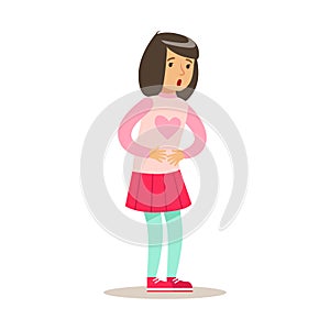 Sick Kid Having Belly Cramps Feeling Unwell Suffering From Sickness Needing Healthcare Medical Help Cartoon Character