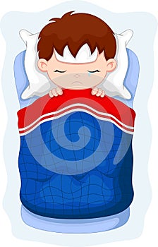 Sick kid lying in bed