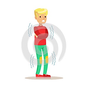 Sick Kid Shivering Feeling Unwell Suffering From Cold Sickness Needing Healthcare Medical Help Cartoon Character