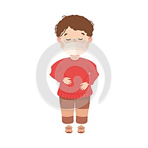 Sick Little Boy Feeling Unwell Suffering from Flu Wearing Face Mask Vector Illustration