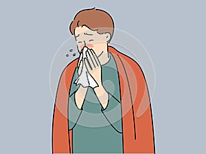 Sick man blow nose suffer from flu