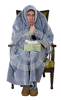 Sick Man With Cough, Cold, Flu Isolated