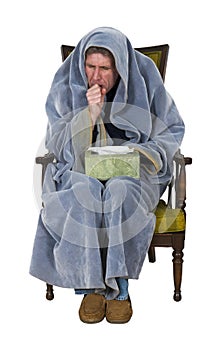 Sick Man With Cough, Cold, Flu Isolated
