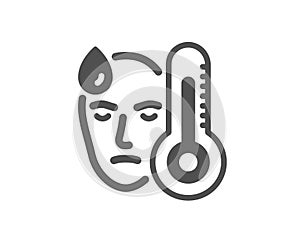 Sick man with fever icon. Temperature thermometer sign. Vector photo