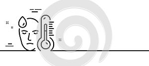 Sick man with fever line icon. Temperature thermometer sign. Minimal line pattern banner. Vector