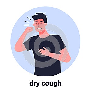 Sick man having dry cough. Male person with asthma, allergy