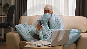 Sick man with high body temperature