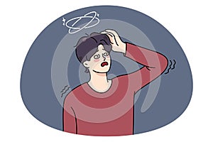 Sick man struggle with dizziness feel unwell