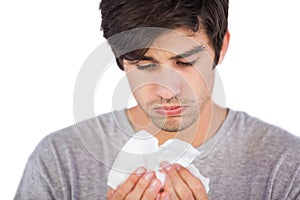 Sick man using handkerchief