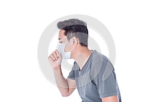 A sick man wear hygienic mask and cough.