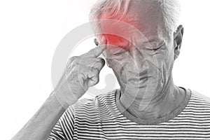 Sick old man suffering from headache, migraine
