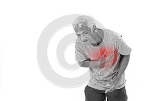 Sick old man suffering from heart attack