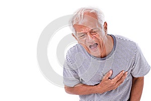 sick old man suffering from heart attack or breathing difficulties