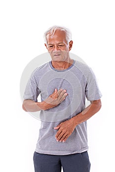 Sick old man suffering from heartburn, acid reflux