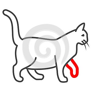 Sick paw in cat thin line icon, Diseases of pets concept, cat paw with bandage sign on white background, Sick kitten