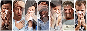 Sick people having flu, cold and sneeze photo