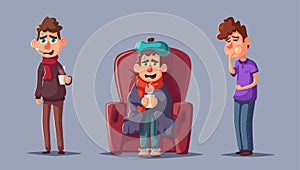 Sick people. Unhappy character. Vector cartoon illustration