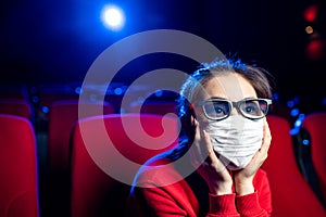 Sick person cinema mask watch movie public virus