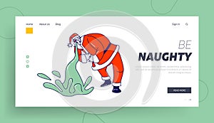Sick Santa Claus Puke Landing Page Template. Suffering of Food Poisoning or Alcohol Intoxication