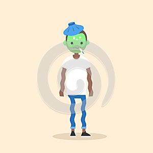 Sick shivering young man with green face vector cartoon