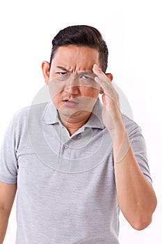 Sick, stressful man suffering from headache