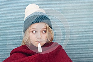 Sick teenager girl with flue