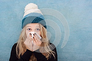 Sick teenager girl with flue