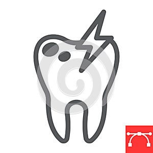 Sick tooth line icon, dental and stomatolgy, toothache sign vector graphics, editable stroke linear icon, eps 10.